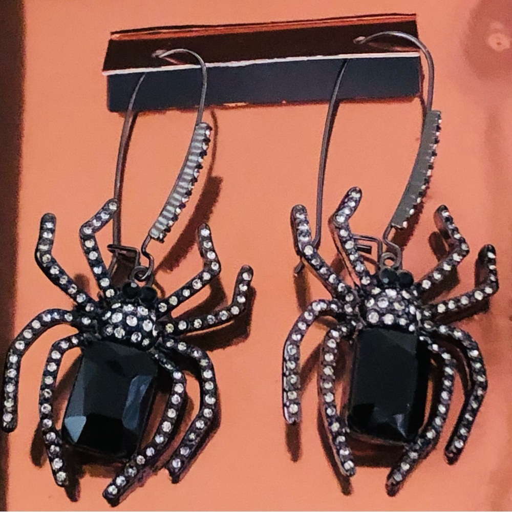 Authentic Betsey Johnson Earrings - Crystal Rhinestone Spider, Large, NIB